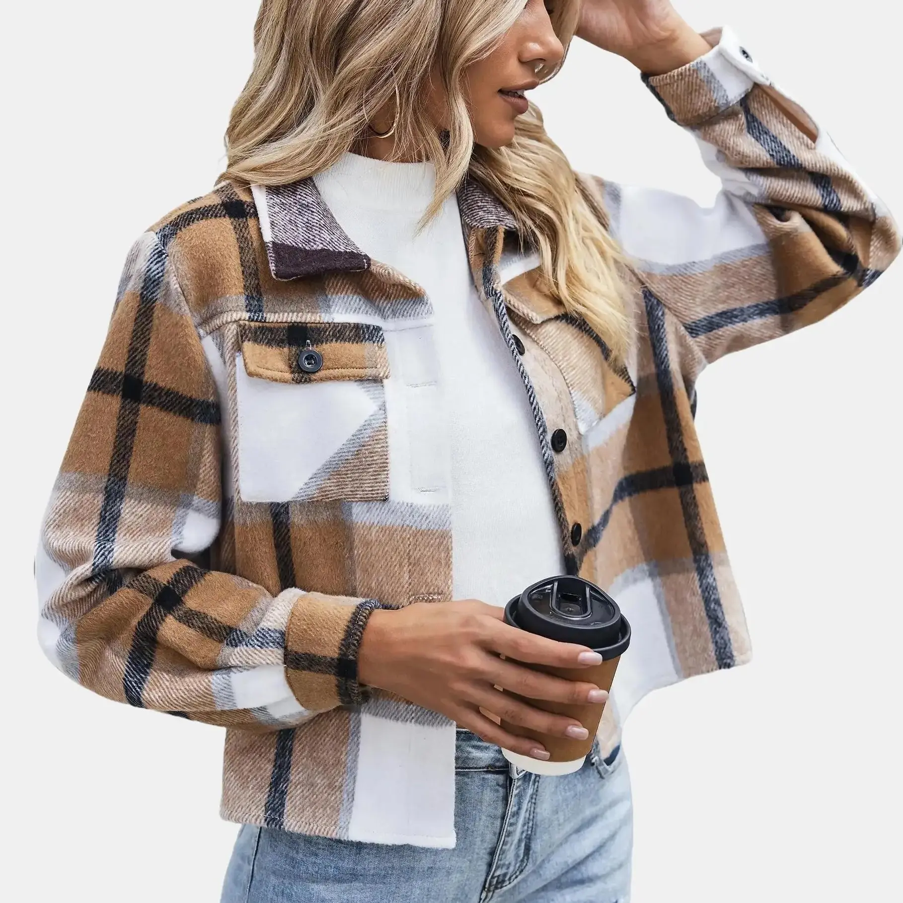Utility Work Jacket, Vintage Flannel Plaid Jacket Loose Fit Button Closure Casual Shirt Coat for Spring Autumn Winter Soft Thick Wear Resistant Warmth, Outerwear, Streetwear, Versatile, Comfort, Style, Outfit, Essential
