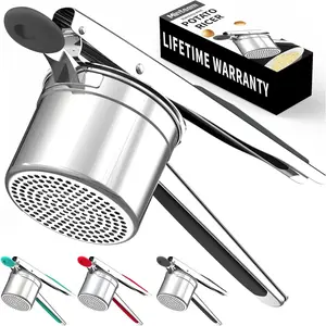 Large 15oz Heavy Duty 18/8 Stainless Steel Potato Ricer Masher for Mashed Potatoes Baby Food & Spaetzle Maker Press Mash Kitchen Gadget Black