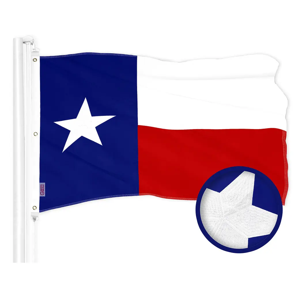 G128 Texas TX State Flag | 6x10 Ft | ToughWeave Series Embroidered 300D Polyester | Embroidered Design, Indoor/Outdoor, Brass Grommets