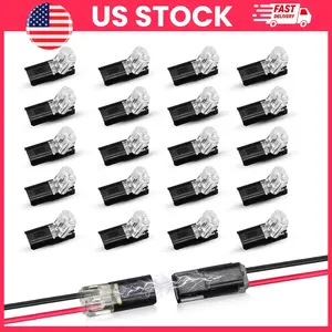 20Pcs LED Strip Light Connectors 2 Pin | Double-Wire Plug-In Low Voltage Wire Connector with Locking Buckle | Fast Connect Plugs for LED Lights, Automotive Wiring, Home, Fans, Sockets, Lamps & DIY Electrical Projects, Reusable