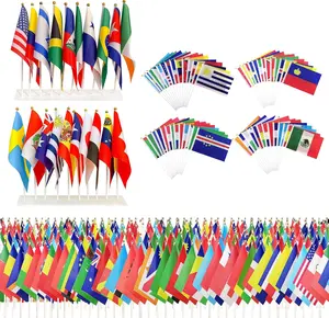 48PCS Waterproof Soccer Country Flags Banner Set - Small Handheld Double-Sided Fabric Flags with Pole, Sports Event Party Supplies & Decorations, Water Proof
