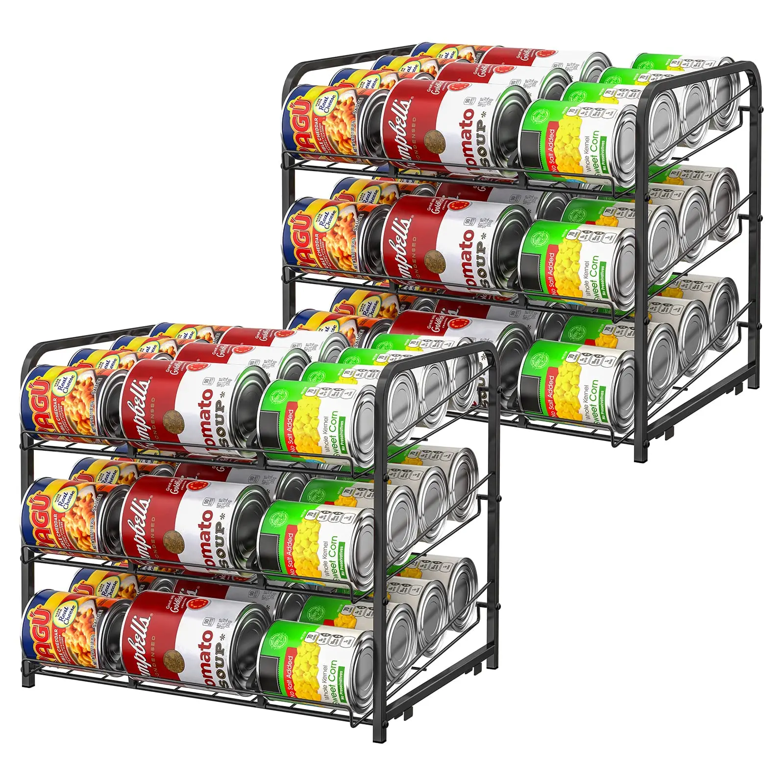 Durable Waterproof Metal Canned Organizer Stackable 2-Pack, Space-Saving Organizing Rack Dispenser for Pantry, Kitchen, Black, Water Proof
