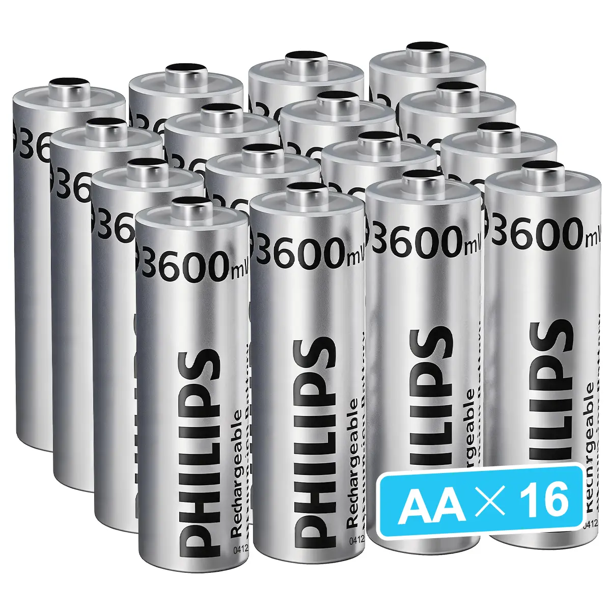 Philips 1.5V Rechargeable AA Lithium Batteries 16 Pack, 3600mWh High Power Long-Lasting Double A Li-ion Batteries 1200+ Cycles for Blink Outdoor Camera