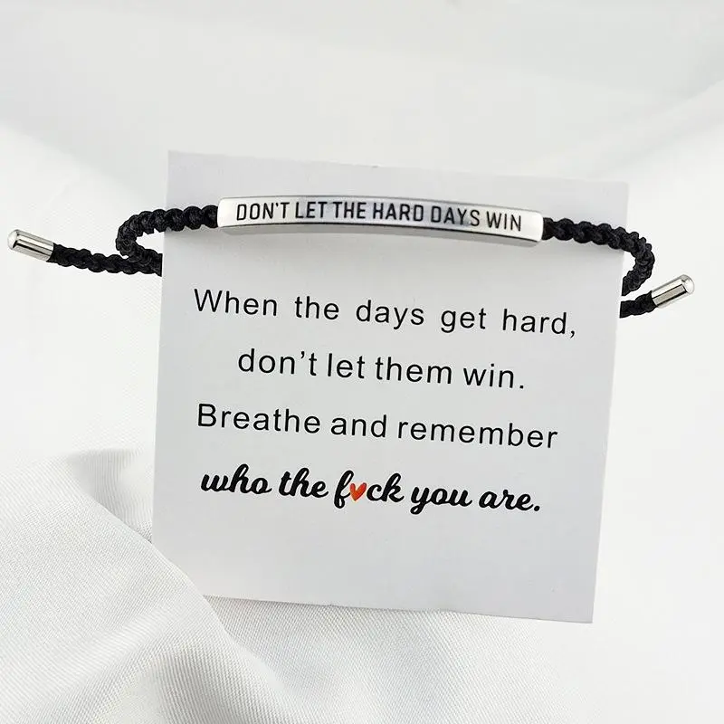 Women's Encouragement Bracelet - 18-Karat Gold Plated Surgical Grade 316L Stainless Steel with Inspirational Engraved Bar, Adjustable Braided Band Bracelets & Bangles, Jewelry For Women, Engraved Charm Bracelets & Bangles