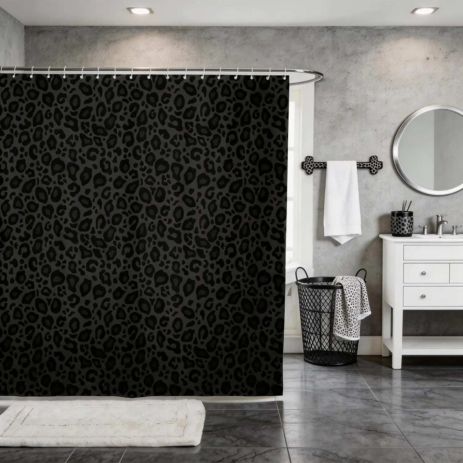 Feelyou Funky Modern African Cheetah Shower Curtain Set - Gray Waterproof Washable Fabric Print, Animal Bathroom Decor Accessory with 12 C-Hooks, Fits Kids, Gym & Camper Bathrooms, Bathtub Fit Dorm Room Decor
