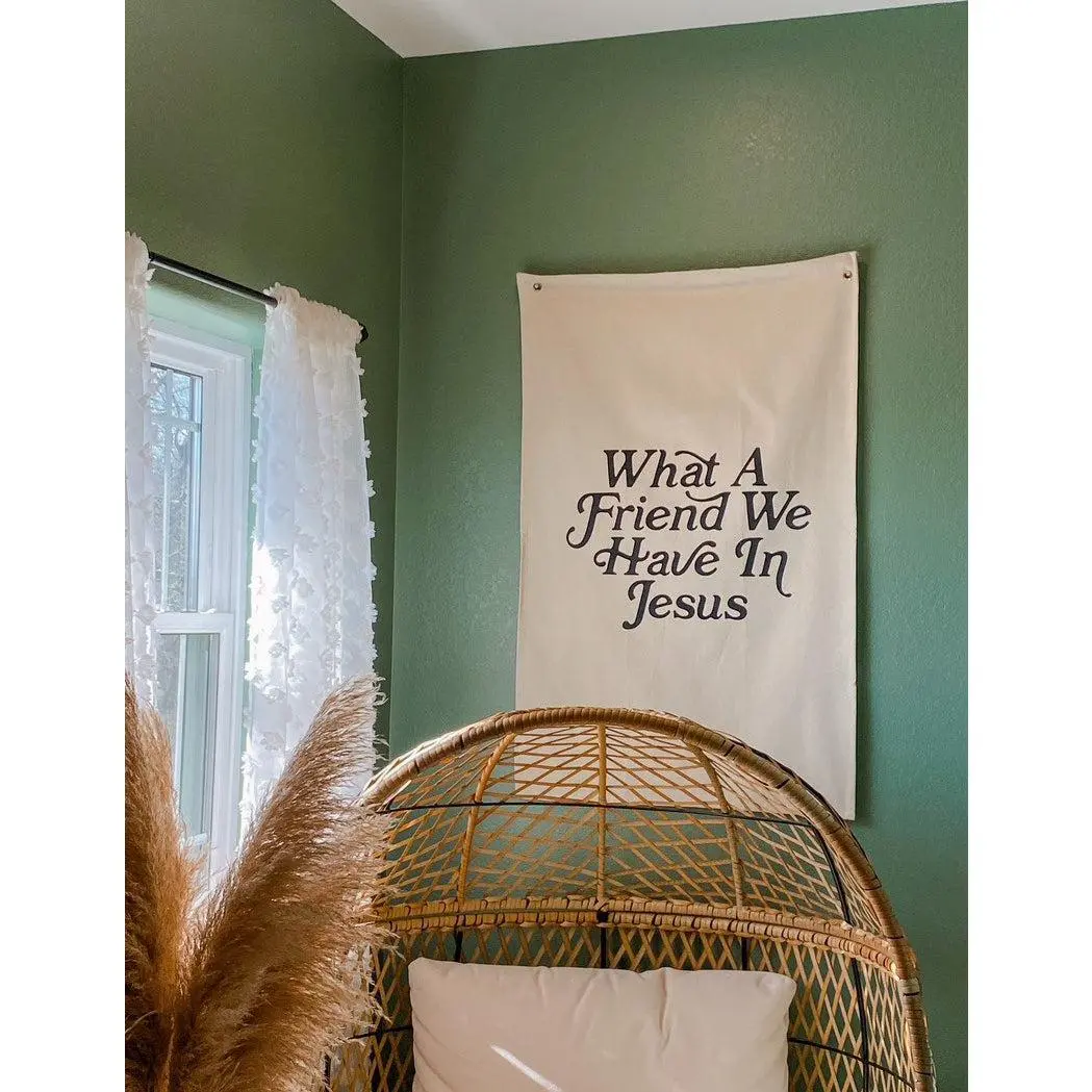 26x42in Bible Verse Cross Tapestry Wall Hanging - 'What a Friend in Jesus' Hemmed Edge Cotton Christian Decor, Hand Washable Faith Reminder for Cozy Indoor Rooms, Vintage Animal Home Decoration Supplies