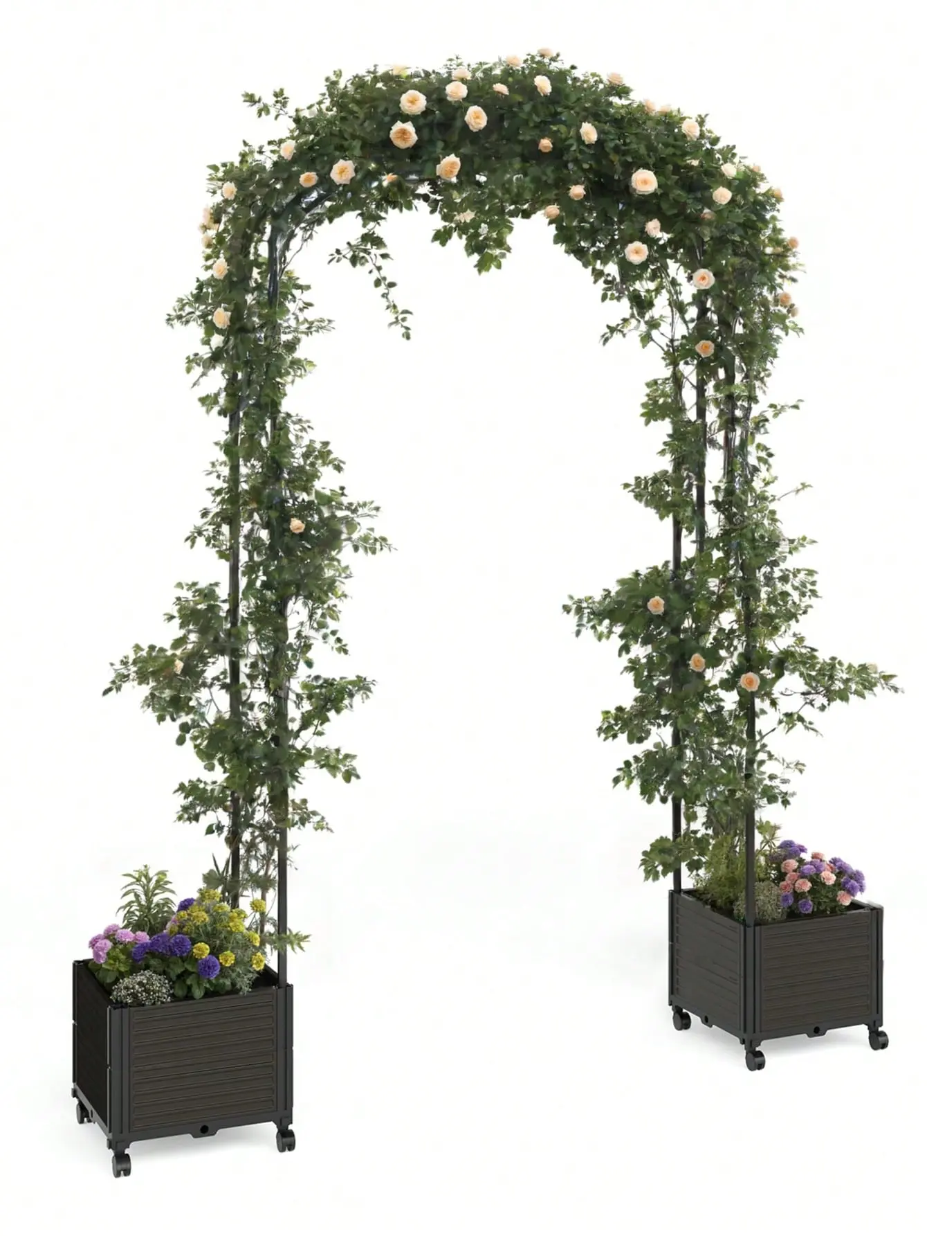 47.2" Outdoor Weatherproof Arched Shape Metal Garden Arch Trellis - Height Adjustable Steel Tube Climbing Plant Support, Wedding Backdrop Stand for Flower & Balloon Decor, Garden Party Raised Planter Box, Balloon Circle Arch