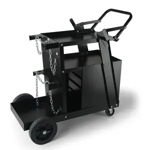 【fathersdaygift】VEVOR Welding Cart, 2-Tier 4 Drawers Welder Cart with 265 LBS Weight Capacity, 360° Swivel Wheels, Tank Storage Safety Chains, Heavy Duty Rolling MIG Welder Cart for Mig Welder and Plasma Cutter