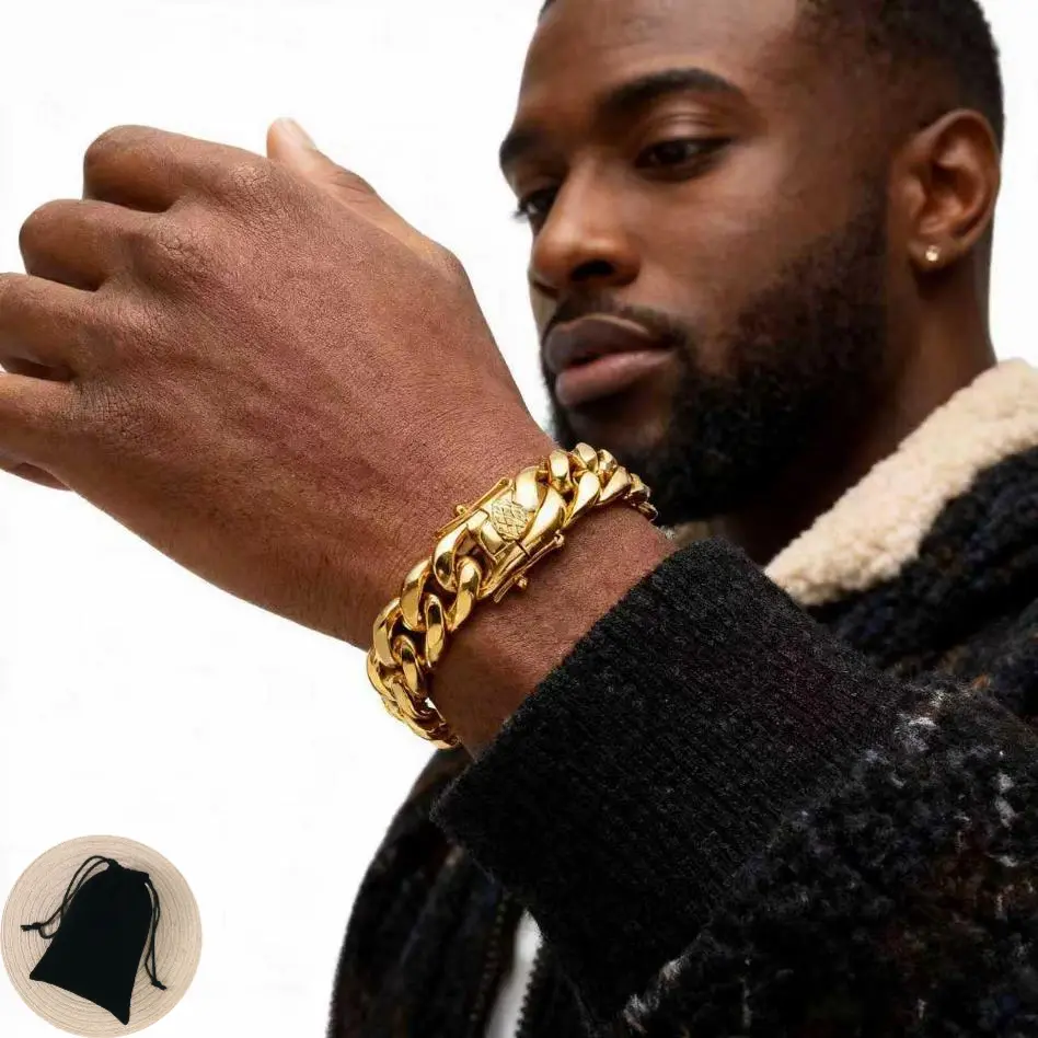 Unisex Miami Cuban Link Bracelet • High Quality Hypoallergenic Stainless Steel • Nano Vacuum Gold Plated • 6–20mm Width • 7.5"–10.5" Length • Trendy & Versatile Stainless Steel Cuban Bracelet Fashionable Jewelry Elegant Minimalist Bangle tiktokshopspringg