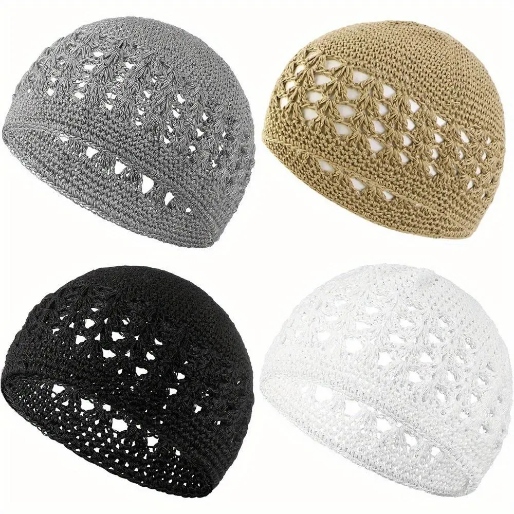4 Pack Kufi Hat for Men,Muslim Knit Kufi Cap Set,Crochet Beanie Skull Beanie African Hat for Men Women Daily Outfits,Christmas Party Valentine's Day Father's Day Gift,Summervibes