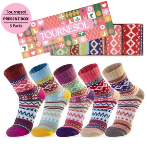 Tournesol Wool Blend Warm Socks Soft Cozy Fit One Size US 5-9 Women's Crew Length Thermal Socks 5-Pack Gift Box for Winter Indoor Outdoor Use Womenswear 015