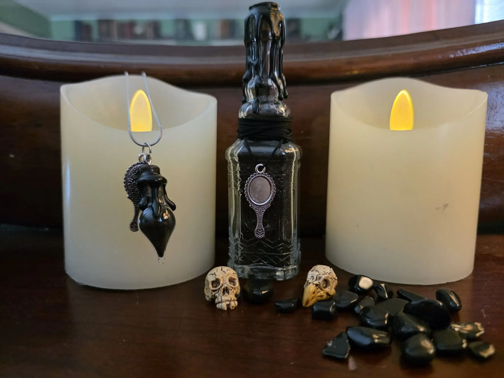 Return to Sender Ritual Necklace & Mirror Bottle Set | Symbolic Spiritual Jewelry Gift | Handcrafted Apothecary Keepsake