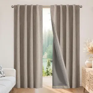 100% Total Blackout Nature Linen Curtains 2-Panel Set, 52x84in Rod Pocket & Back Tabs Drapes, Energy-Saving Thermal Insulated Fade Resistant Machine Washable for Bedroom Living Room