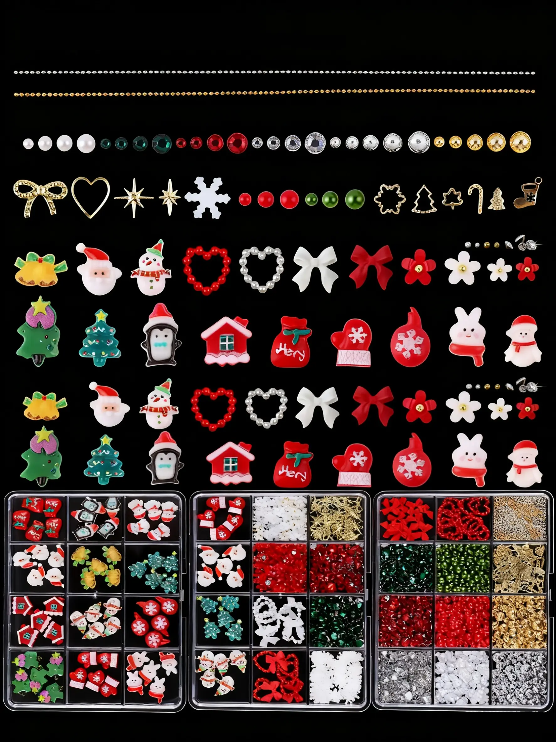Set of Christmas Handmade Nail Art, Cute 3D Christmas Tree Santa Artificial Nails, Women's Handcrafted Nail Design