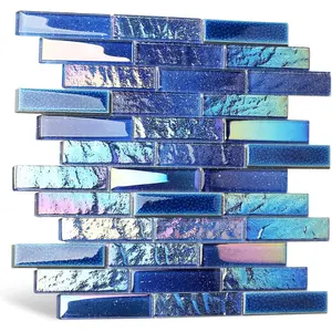 Blue Glass Porcelain Tile Box of 5 Square  Iridescent Starry Sky Backsplash Tile for Swimming Pool Kitchen Bathroom TSTNB18 (5 Square )