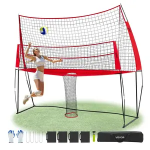 【fathersdaygift】VEVOR 2-in-1 Volleyball Training Net System, Freely Height-Adjustable Practice Equipment with Ball Return, Portable Net Station, Easy Setup for Backyard Indoor Outdoor Serving Spiking Improve Accuracy