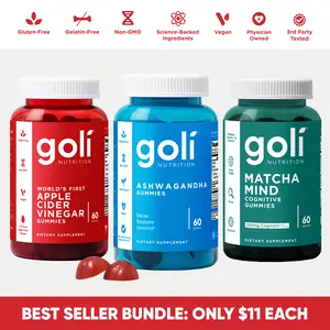 3 Bottles of Goli Best Seller Bundle: Ashwagandha KSM-66, Apple Cider Vinegar, Matcha Mind supplement with Cognizin, Vitamins D2 and B12 3 Bottles of Goli Best Seller Bundle: Ashwagandha KSM-66, Apple Cider Vinegar, Matcha Mind supplement with Cognizin, Vitamins D2 and B12