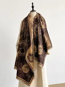 Fashionable Simple Soft Comfort Starry Sky Print Scarf, Warm Casual Fringe Trim Shawl Wrap for Fall & Winter, Suitable for Any Occasion