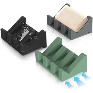 Silicone Self Draining Soap Holder Set, 3 Soap Dishes for Bar Soap, Keep Soap Clean Dry