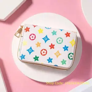 Compact Handheld Pink Emboss Monogram Zip Closure Card Wallet