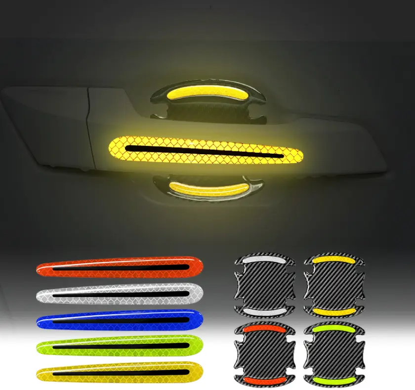 8Pcs Bowl-Shape Stick-On Carbon Fiber Car Door Handle Decals, Anti-Scratch Reflective Night Visibility Protectors, Universal SUV/Truck/Sedan Exterior Decor Accessories for Decorating My Car