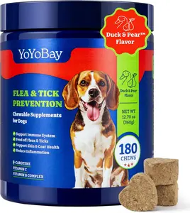 Flea and Tick Prevention Chews for Dogs - 180 Soft Chews, Three Flavors- Duck & Pear, Salmon & Blueberry, Turkey & Pumpkin - YoYoBay Dog Flea and Tick Support Chewable, Natural Defense - Dog Immune Support Supplement