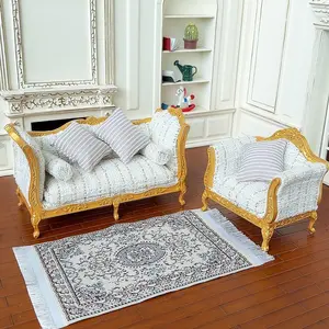 1:12 Dollhouse Miniature Living Room Craft Micro Gold Fabric Sofa with Cushions Christmas Easter New Year Gift