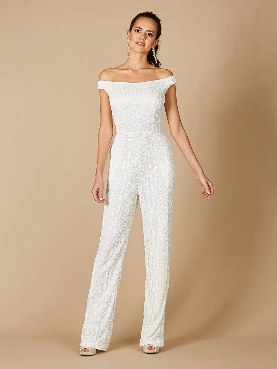 Lara Gabby Beaded Off-the-Shoulder Bridal Jumpsuit