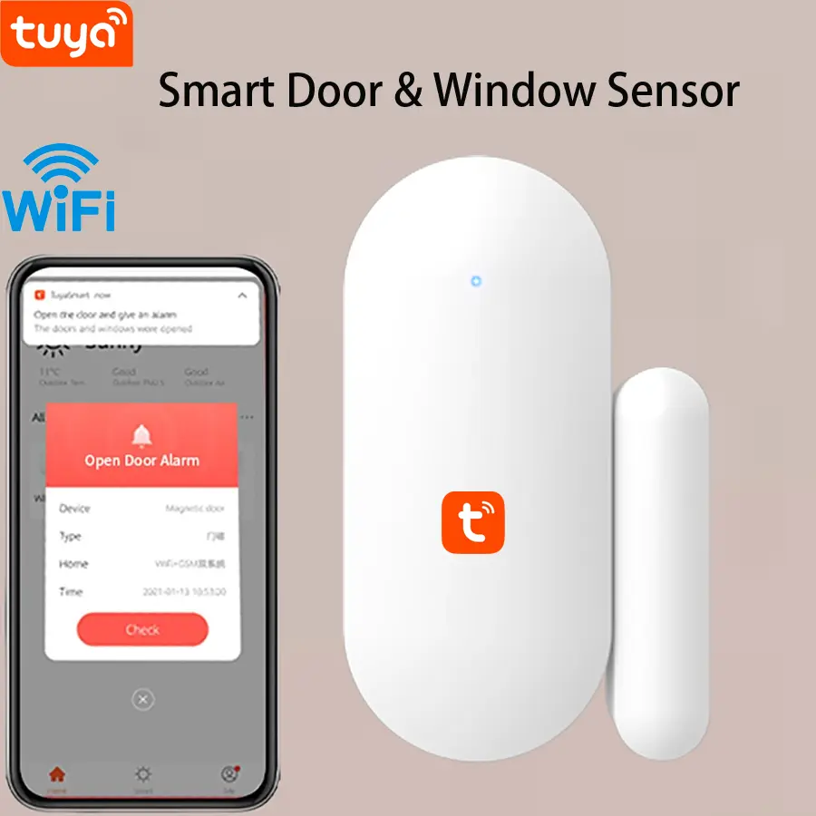 Tuya WiFi Wireless Door Window Sensor - Home Security System, Wireless Indoor Security, Smart Life APP Remote Control, Works with Alexa & Google Home, Waterproof Motion Detection Alarm Monitor, Security Monitor
