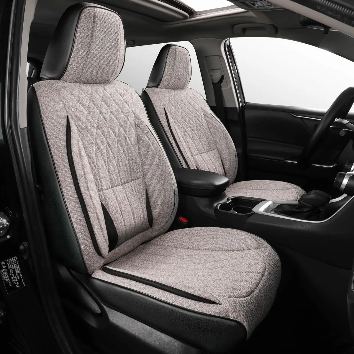 EKR TY008 Series Semi-Custom Fit Car Seat Covers - Antibacterial Automotive Seat Covers with Lumbar Support, Leatherette/Cotton-Linen/Polyester, Waterproof, Wear-Resistant, Full Coverage All-Season Interior Protectors for 80% Vehicles Including Sedans, Se
