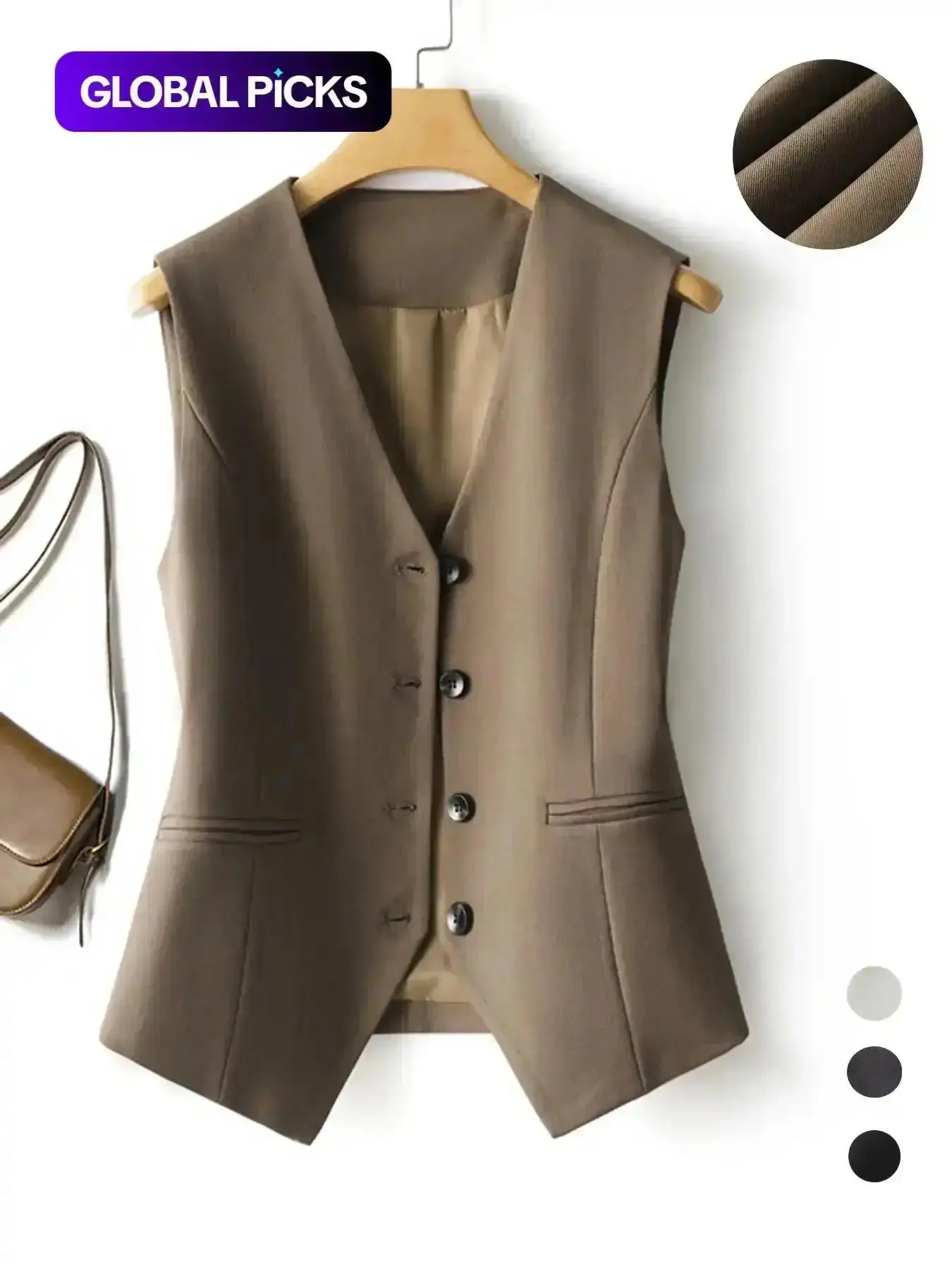 Women Solid Button Front Vest Blazer Elegant Fitted V Neck Pocket Suit Vest Work Office Business Ladies Spring Fall Modern Easy Wear 2026