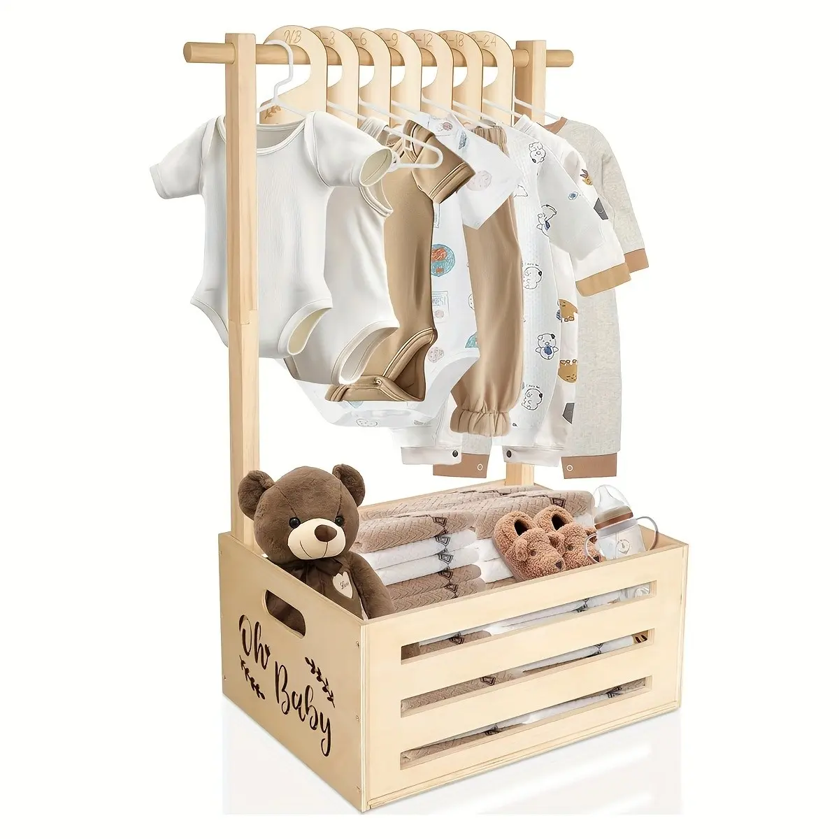 Large Wooden Storage Basket, Basket Organizer, Youngster Shower Crate, Decorative Nursery Baskets, Decorations Crate with Handle Baby Shower Gifts Basket for Boys & Girls, Pregnancy Gifts, Suitable for Christmas and Halloween Gifts