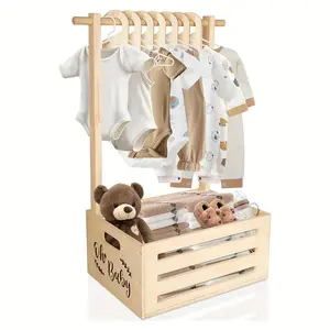 Large Wooden Storage Basket, Basket Organizer, Youngster Shower Crate, Decorations Crate with Handle Baby Shower Gifts Basket for Boys & Girls, Pregnancy Gifts, Suitable for Christmas and Halloween Gifts