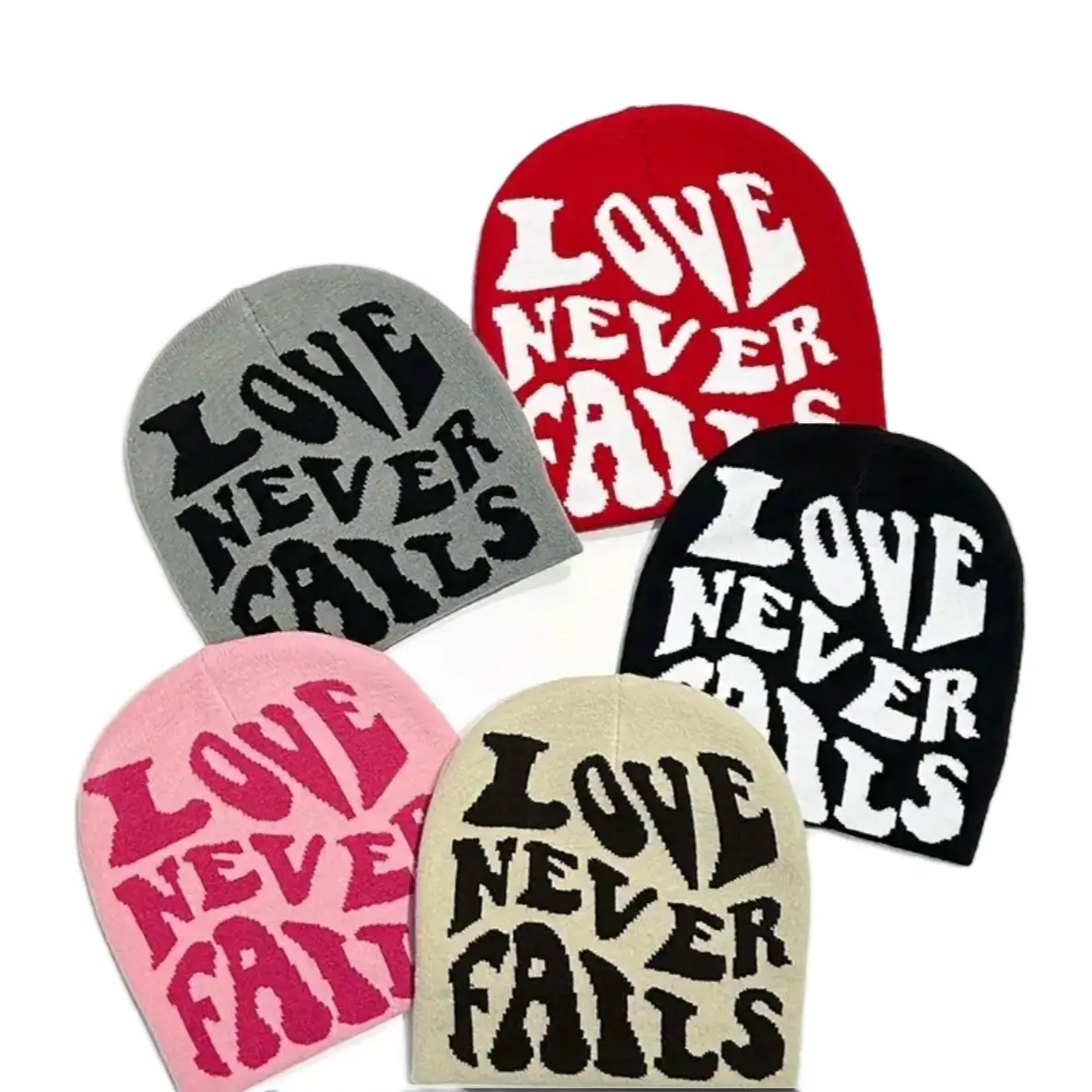 Love Never Fails Preppy Style Acrylic Skullies & Beanies