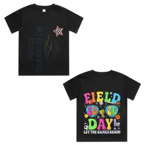 Field Day Let The Games Begin 2026 Retro Groovy School Team Front and Back Cotton T-shirt, Graphic Print Round Neck Short Sleeve Casual Tee for Boys Girls