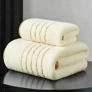 Modern Striped Polyester Towel Set, Super Absorbent, 27x55 Inches + 13x30 Inches Small Towel, Perfect for Bathroom, Gym, Party, Gift, Hotel, Soft Absorbent Towel