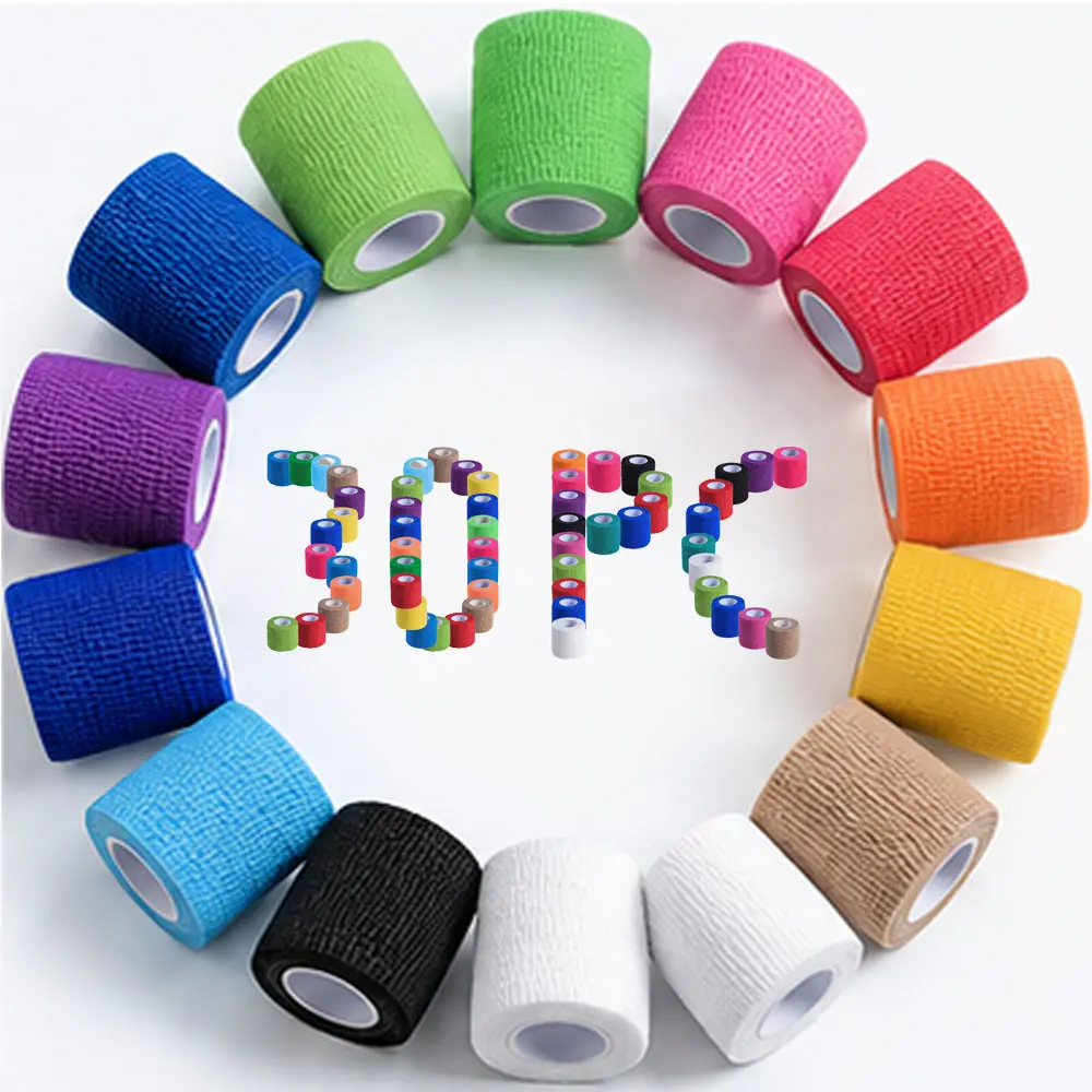 Unisex 2x5yd Elastic Fabric Self-Adhesive Cohesive Bandage Wrap, Stretchable Outdoor Sport Tape for Wrist, Ankle Care