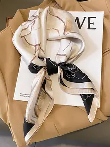 Elegant Camellia Print Scarf, Versatile Neck Warmer & Sun Protection Floral Print Shawl, Perfect for Outdoor Travel Dating Fashion Accessories