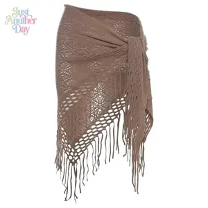 Multi-Use Crochet Knit Shawl Scarf, Tassel Fringe Hollow-Out Triangle Headscarf, Grunge Punk & Y2K Style Neck Warmer for Fall/Winter