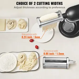 VEVOR Pasta Attachment for KitchenAid Stand Mixer, Stainless Steel Pasta Roller Cutter Set Including Pasta Sheet Roller, Spaghetti and Fettuccine Cutter, 8 Adjustable Thickness Knob Pasta Maker, 3Pcs