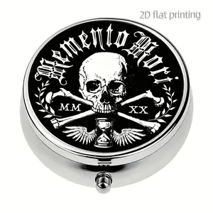 Portable Travel Medicine Organizer Box, Mini Metal Vitamin Storage Case, Unique Gift for Halloween & Christmas, 3 Compartment Pill Holder, Supplement Organizer