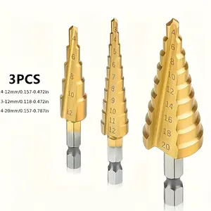 3Pcs HSS Step Drill Bit Set 4-32mm for Wood & Metal with Titanium Coating and Easy-Read Size Markings