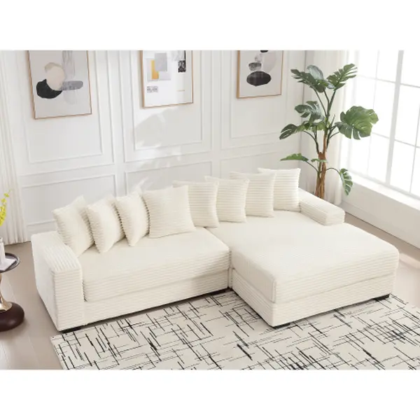 Modular Oversized Two-Piece Couches, L Shaped Sofa, Corduroy, Right Chaise Daybed,with Armrests,Eight Throw Pillows,Corner Sofa,Easy To Assemble