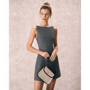 Rihoas Women's Solid Polyester Fabric Boat Neck Sleeveless Slim-Fit Mini Dress - Comfortable, Elegant Casual Wear for Multiple Seasons