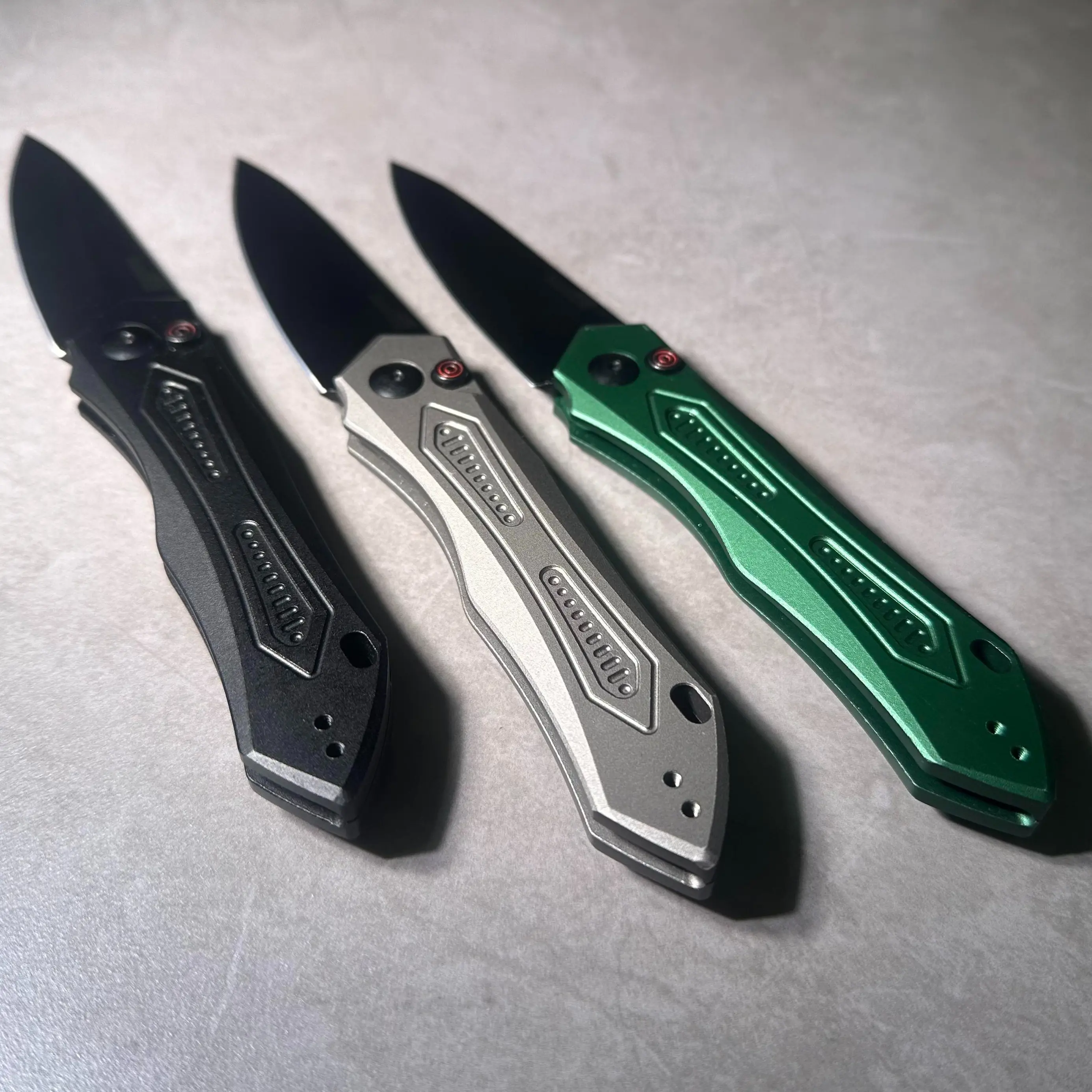 Premium EDC Folding Knife 3.75" Black Coated Blade Push Button Opening Pocket Knife Aluminum Handle Outdoor Camping Gear