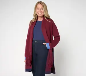 Attitudes by Renee Petite Color Block Fringe Duster Cardigan