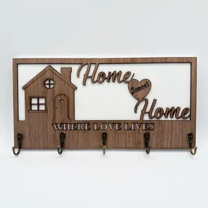 Personalized Home Sweet Home Key Holder Coat Hanger - Custom Name, Family Name, Home Decor, Entryway Gift, Wedding Gift
