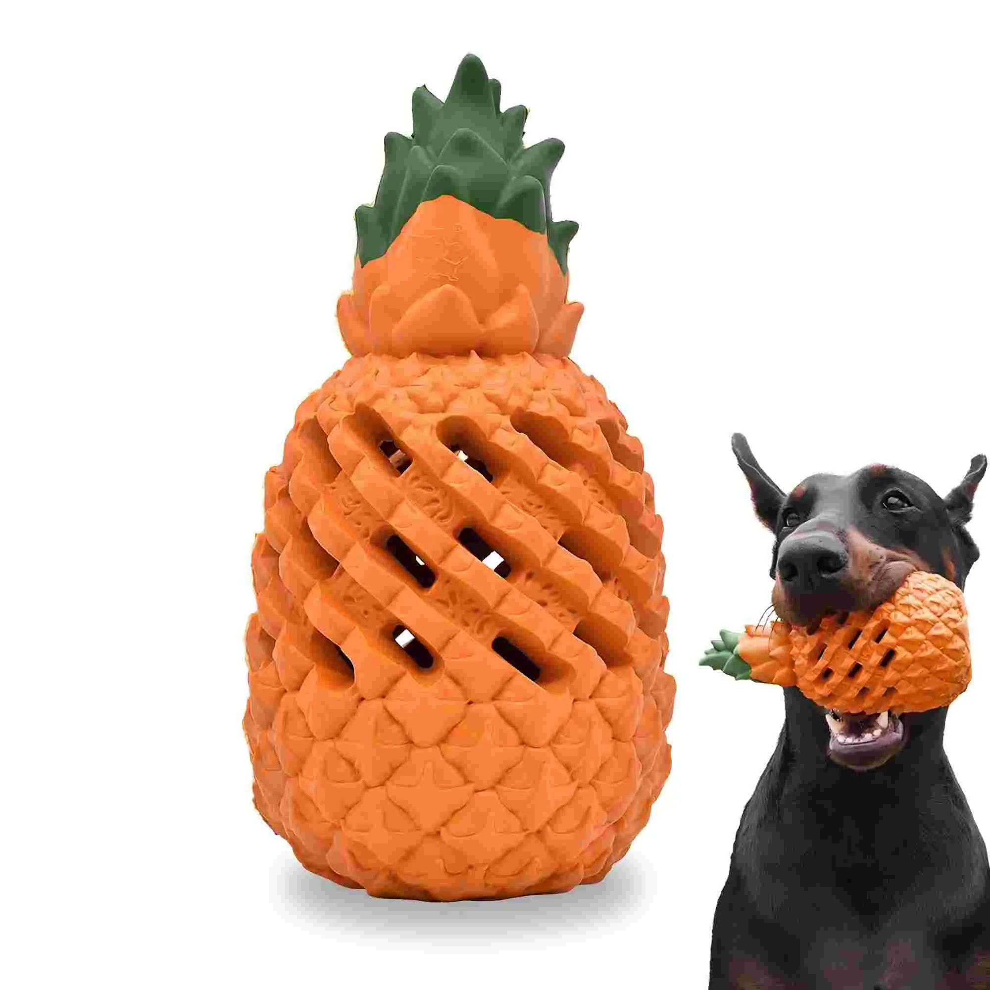 PETOPIA Pineapple Fruit Dog Chew-Bone Toy, Natural Rubber Hollow Treat Dispenser with Dental Scrub Ridges, Tough Puppy Teething Aid for Medium-Large Breed Aggressive Chewers