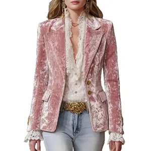 Women’s velvet blazer, vintage British-style slim fit single-breasted suit for commuting and banquets; banquet and commuting outfit