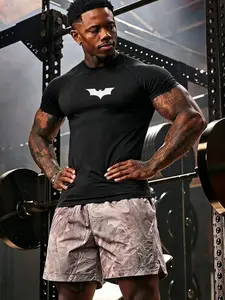 Men's Fitness Top, Casual Running Quick-Dry Breathable Design Tight Fit Short Sleeve T-Shirt, Gym Training, Night Run, Daily Wear, Comfortable, Breathable Tops